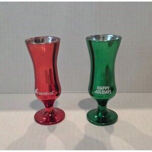 Set of 2 "Happy Holidays" Carnival Cruise Line Shot Glasses Red & Green